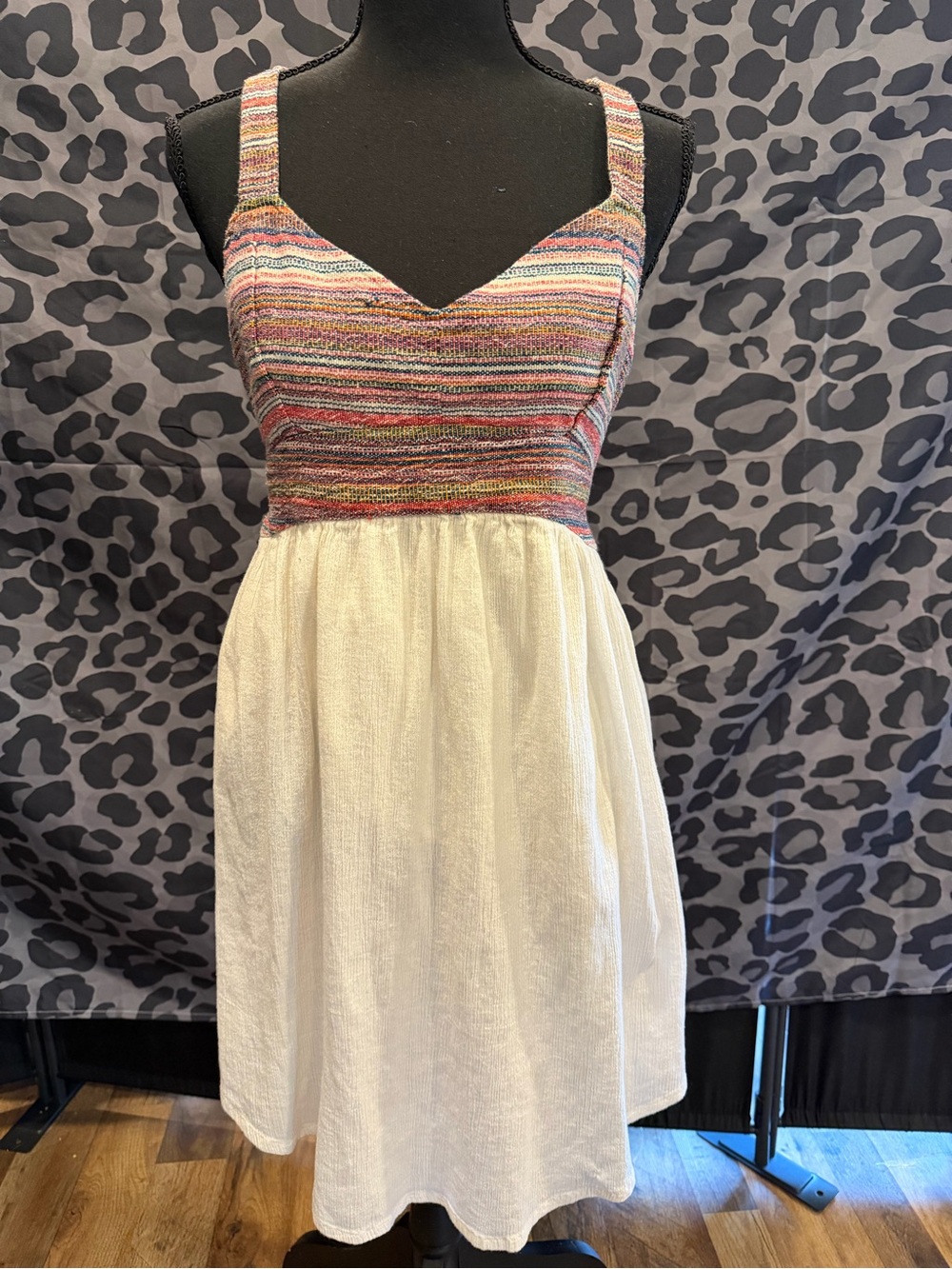 Roxy Multicolor Knit Bodice White Skirt Mini Dress